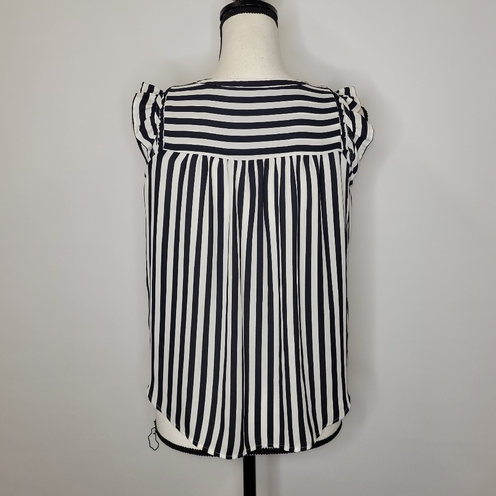 Loft Striped Smocked Split Neck Shell - image 5